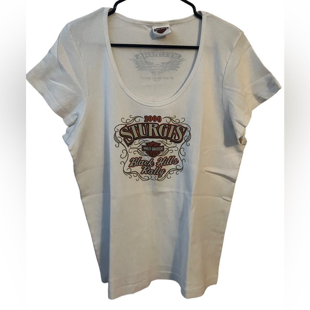 Harley Davidson women’s Swoop Neck short sleeve T-Shirt - Sturgis 2008 - Vintage